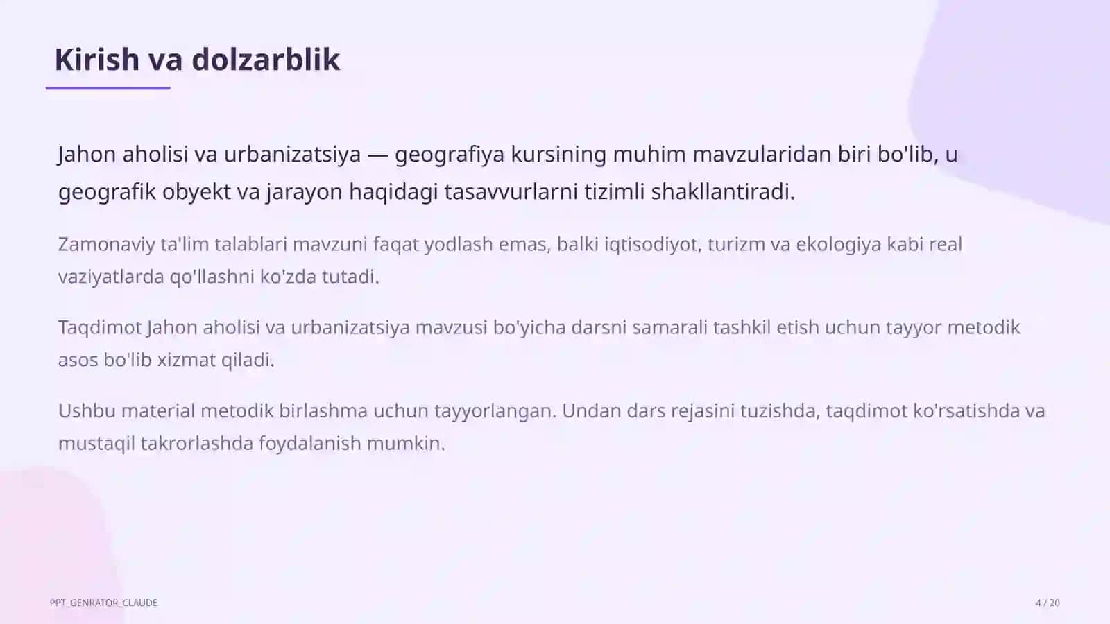 Jahon aholisi va urbanizatsiya (10-sinf) 4