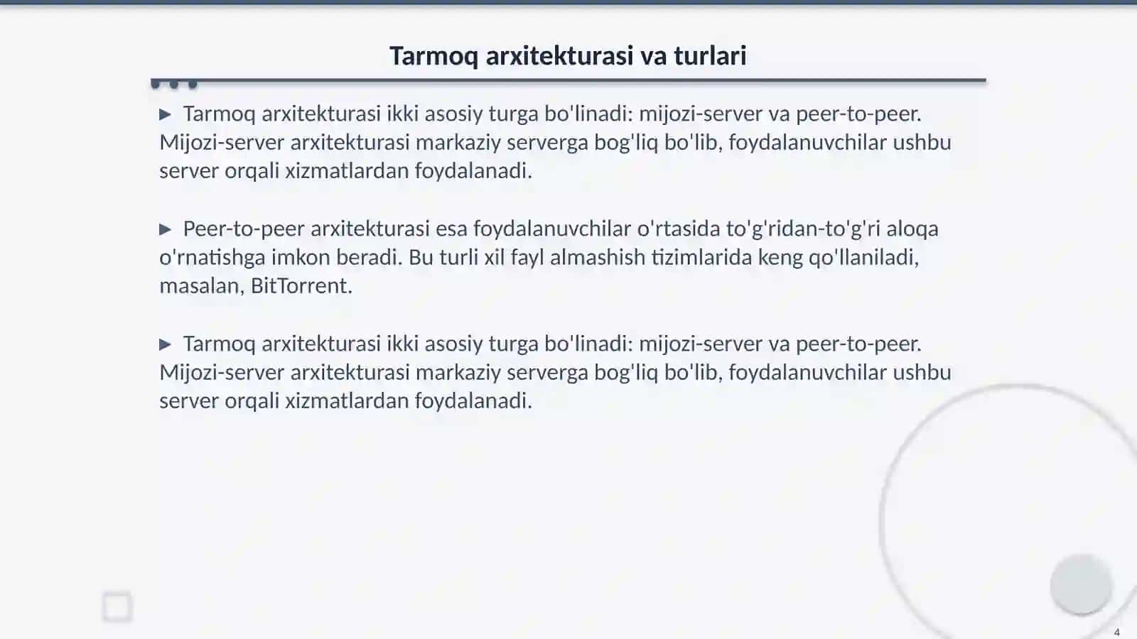 Tarmoq va internet xizmatlari 4