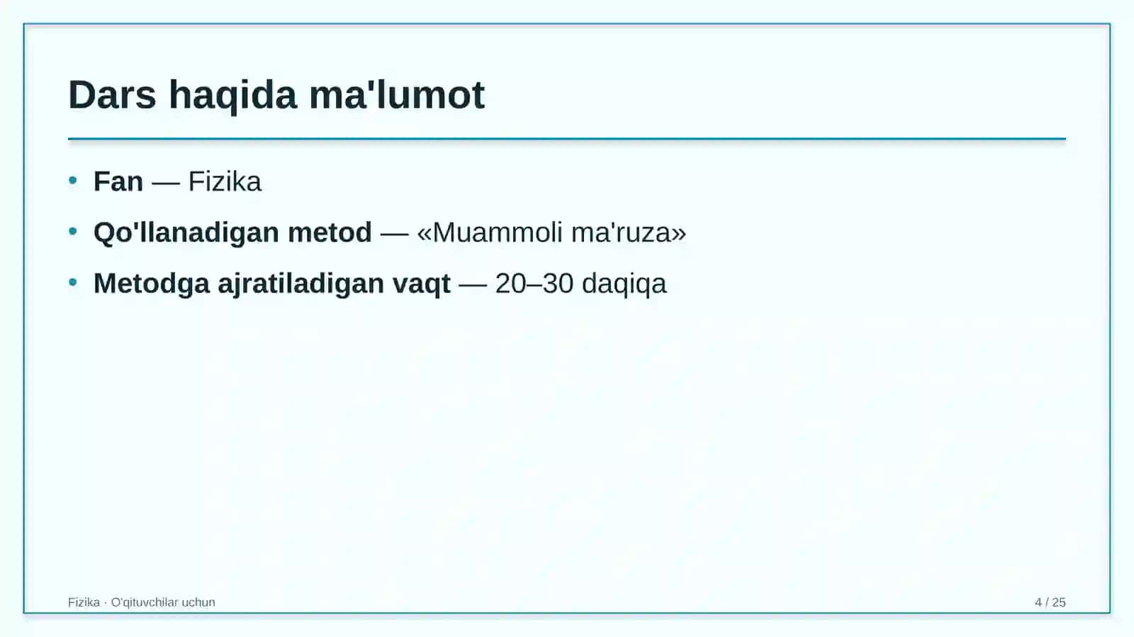 fizika darslarida muammoli ma'ruza metodidan foydalanish 9082 4