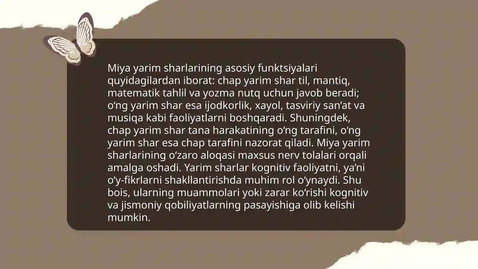 Bosh miya yarim sharlarini postlog'ini fiziologiyasi 4
