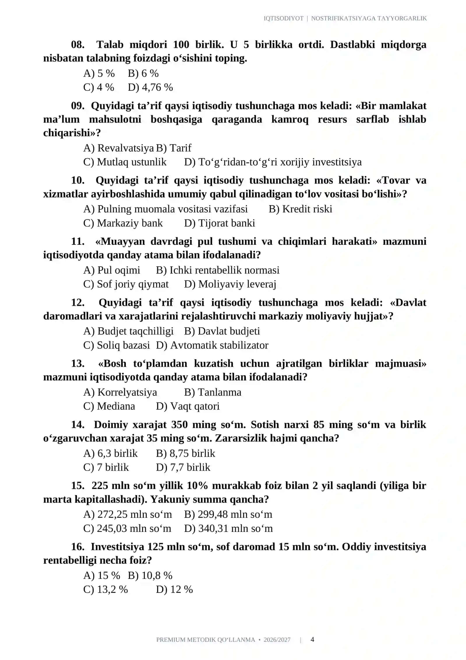 NOSTRIFIKATSIYA IQTISODIYOT 300 TA TEST 6 VARIANT-2026-2027.docx Nostrifikatsiyaga Tayyorgarlik 4