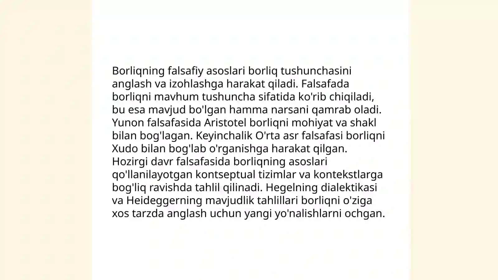 Ontologiya-borliq falsafasi. Borliq haqidagi tarixiy kontsepsiya 4