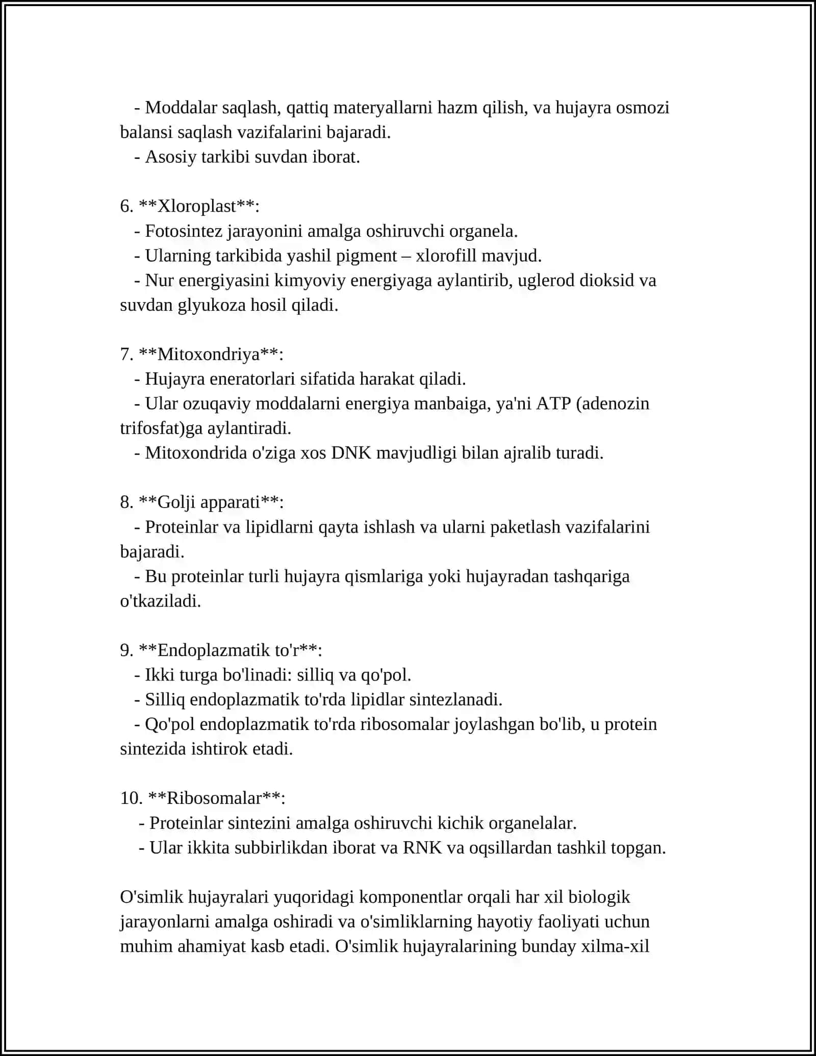 O'SIMLIK HUJAYRASINING O'ZIGA XOS XUSUSIYATLARI VA FIZIALOGIYASI 4