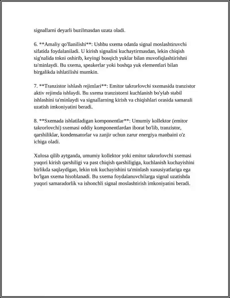TRANZISTORLARNING ULANISH TURLARI-UMUMIY KOLLEKTR MAVZUSIDA REFERAT 4