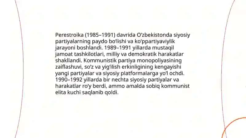 Qayta qurilishi yillarida ōzbekistondagi ijtimoiy-siyosiy vaziyat 4