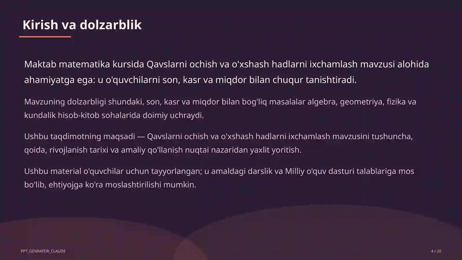 Qavslarni ochish va o'xshash hadlarni ixchamlash (6-sinf) 4