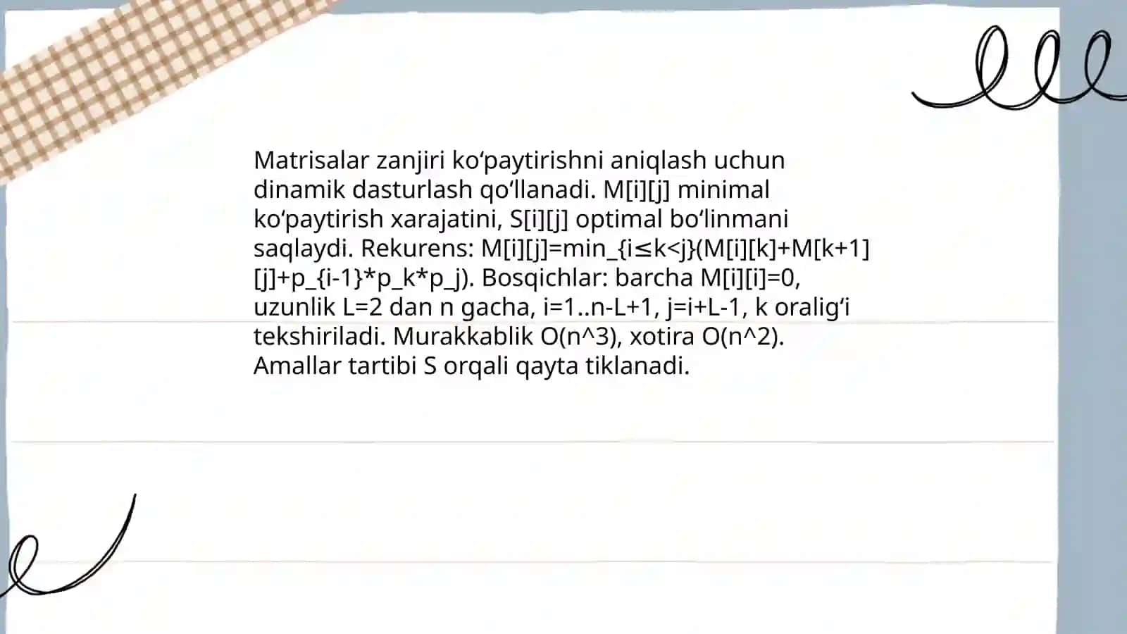 Matrisalarni ko'paytirish dasturi.Amallar tartibini baholash 4