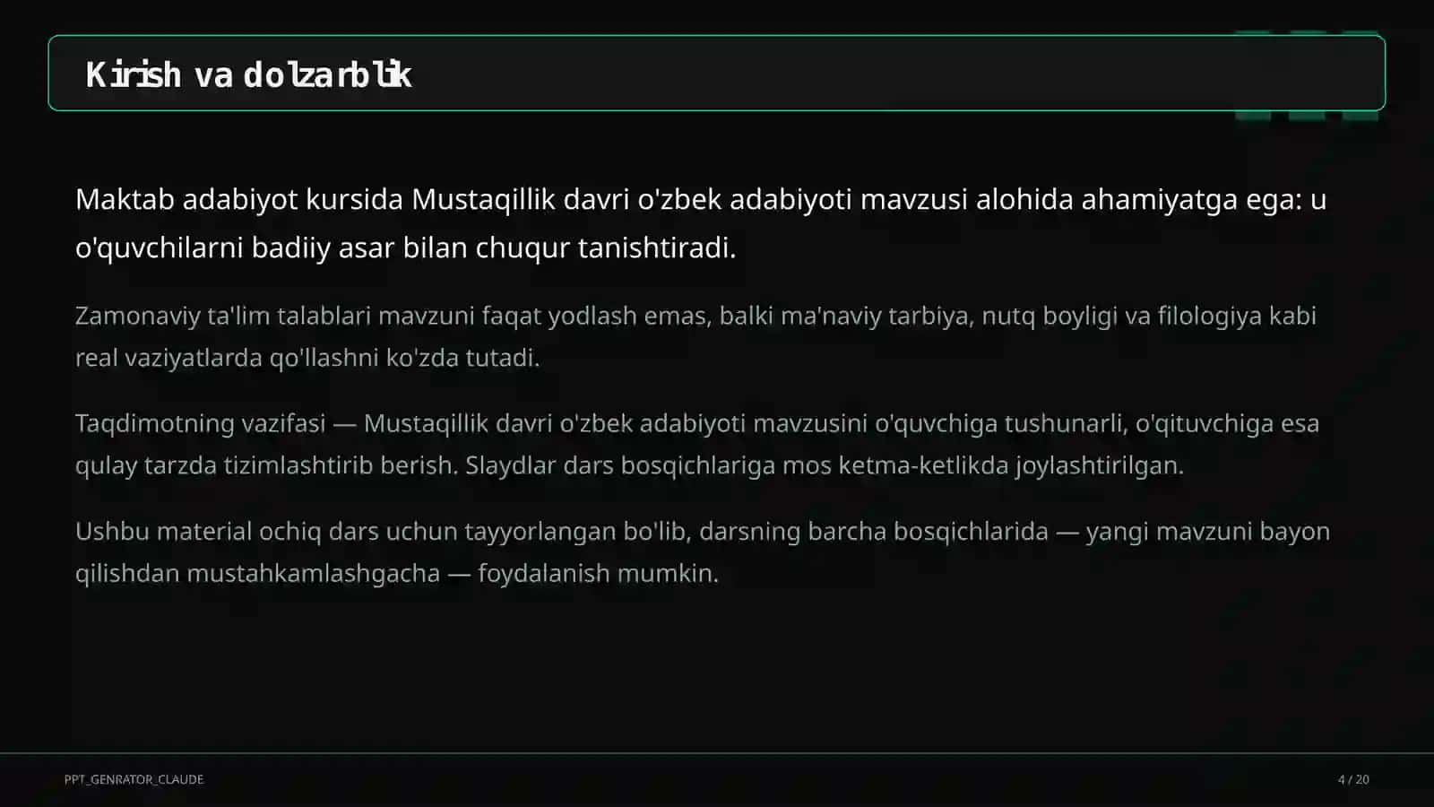 Mustaqillik davri o'zbek adabiyoti (11-sinf) 4