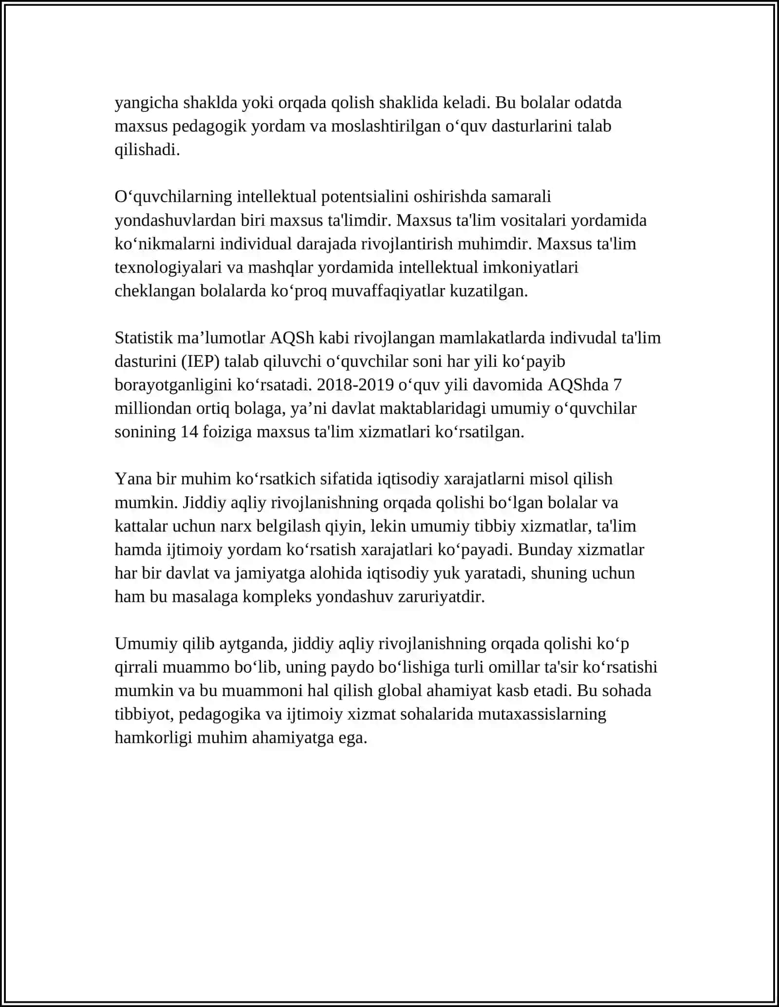 INKLYUZIV TAʼLIM SINFLARI VA BOSHLANGʻICH TAYANCH KORREKSION SINFLARGA QABUL QILINMAYDIGAN BOLALAR TOIFALARI HAQIDA TUSHUNCHA 4