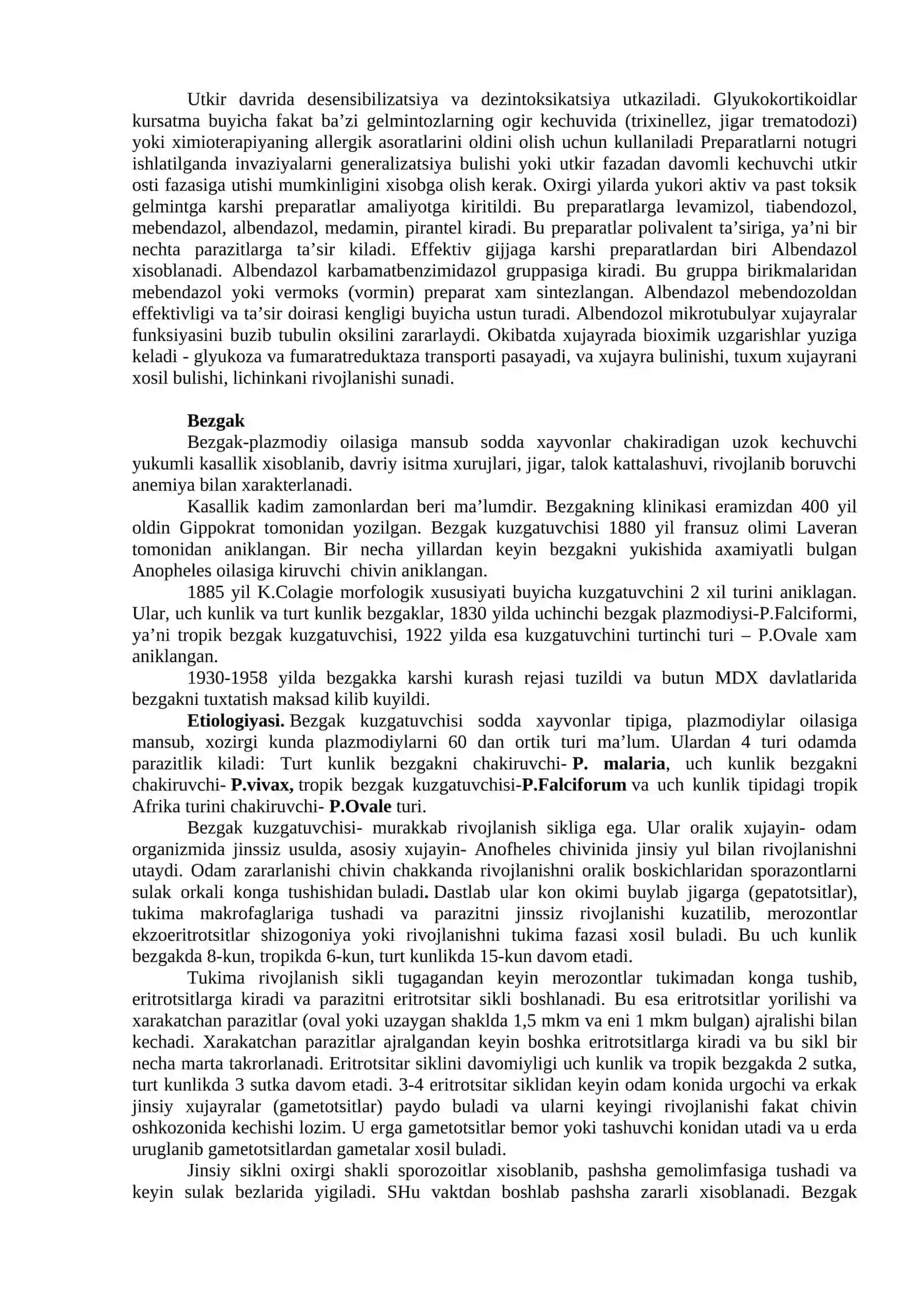 Mavzu 15: Parazitologik kasalliklarning (Bezgak, amyobiaz, lyamblioz) erta va qiyosiy tashxisoti. Parazitologik tekshiruv usullari 4