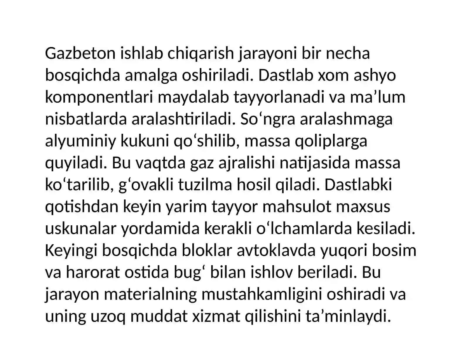 Gazbeton ishlab chiqarish va qo’llash 4