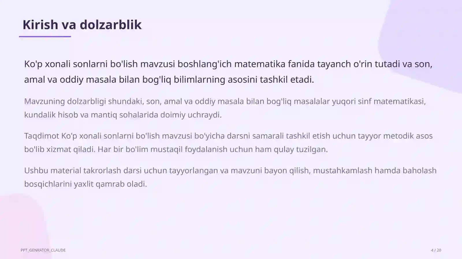 Ko'p xonali sonlarni bo'lish (4-sinf) 4