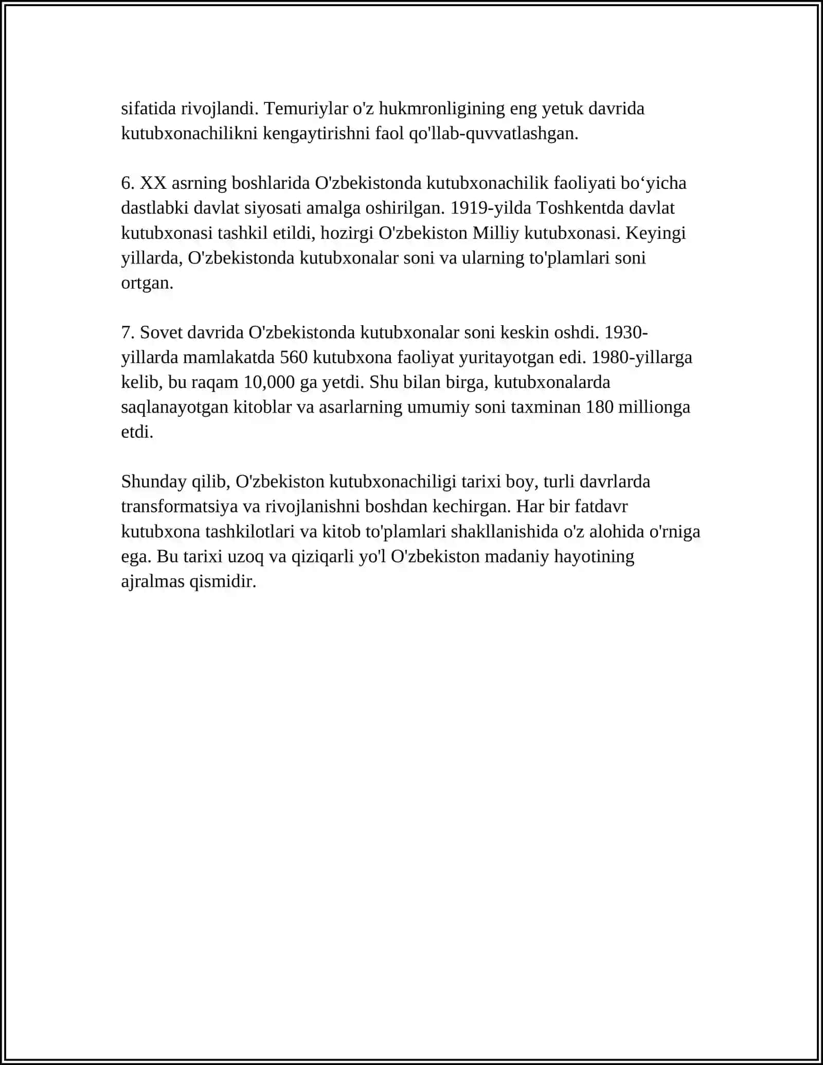 OʻZBEKISTONDA XORIJDA KUTUBXONACHILIK ISHI TARIXI FANINING RIVOJLANISH TENDENSIYALARI 4