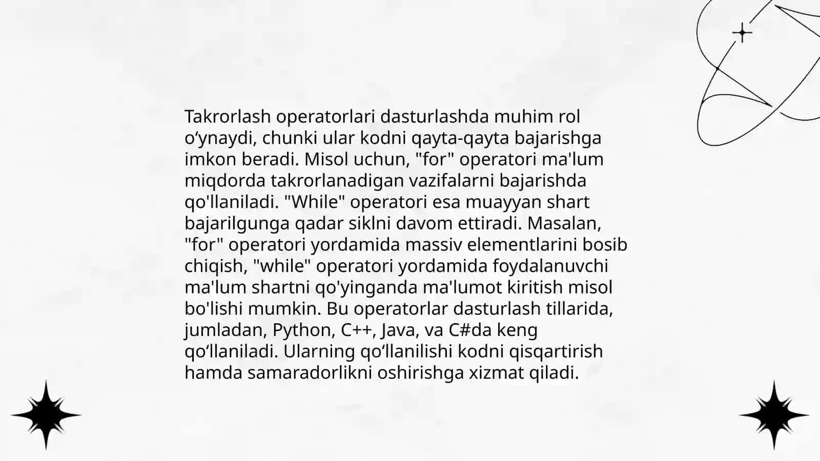 Takrorlash operatorlari bilan ishlash 4