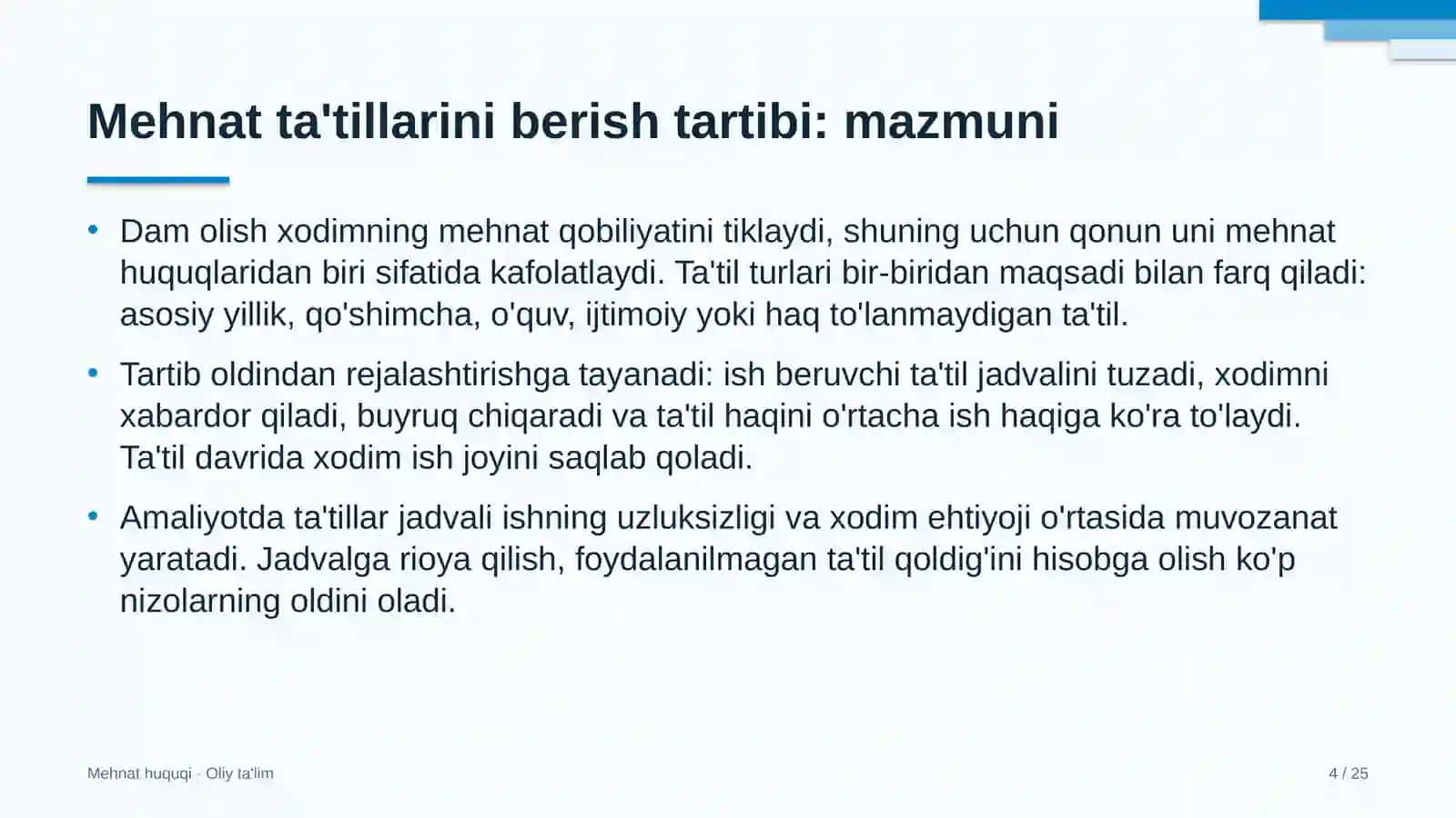 repetitorlik faoliyatida mehnat ta'tillarini berish tartibi 8040 4
