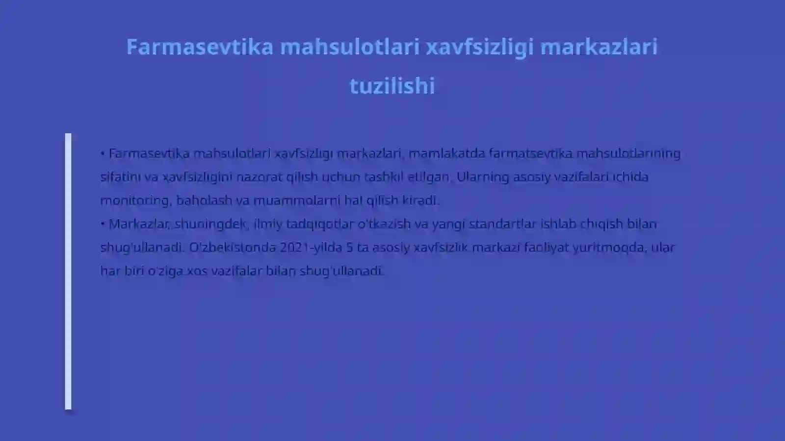 Farmasevtika mahsulotlari xavsizligi markazi davlat muassasalarining bo'limlari tahlili 4