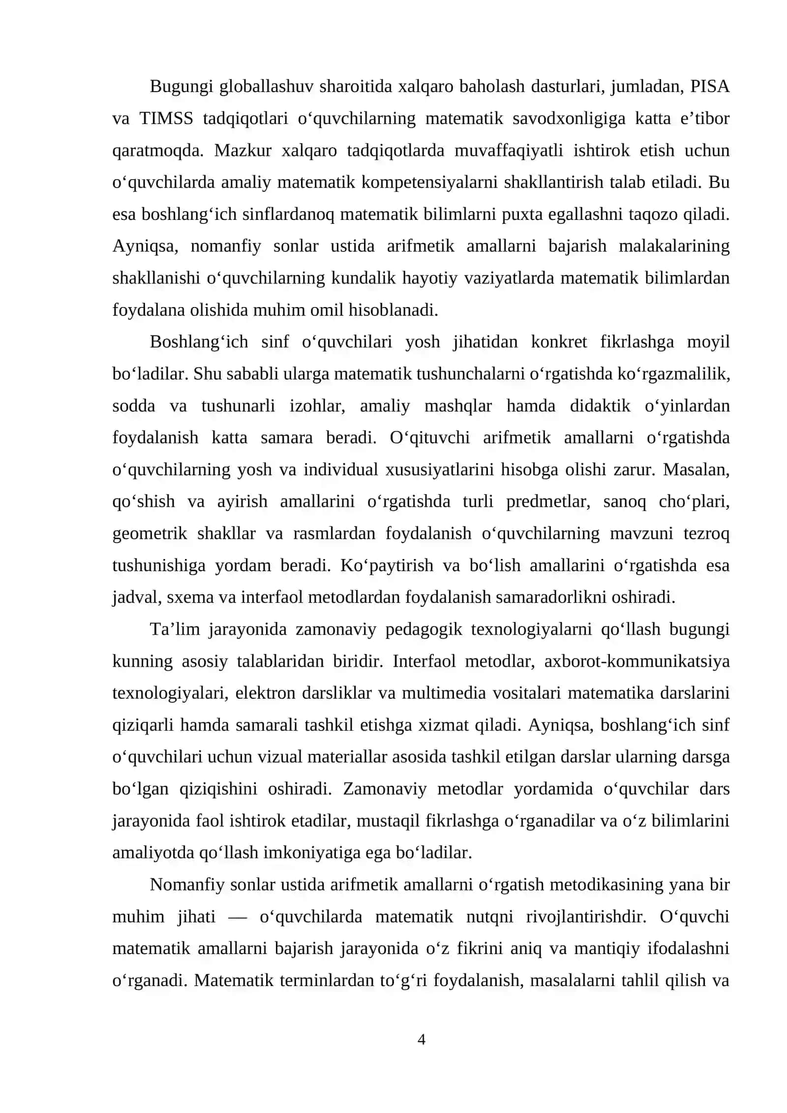 NOMANFIY SONLAR USTIDA ARIFMETIK AMALLARNI O‘RGATISH METODIKASI 4