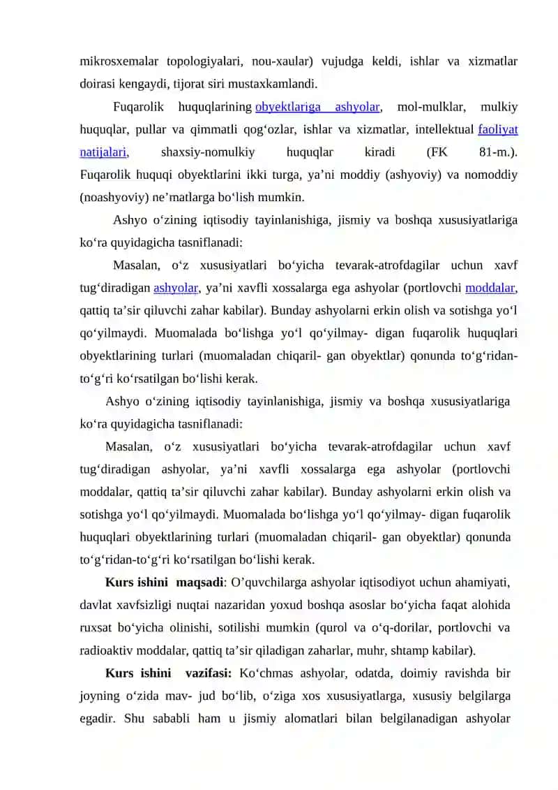 ASHYOLAR FUQAROLIK HUQUQI SIFATIDA KURS ISHI 4