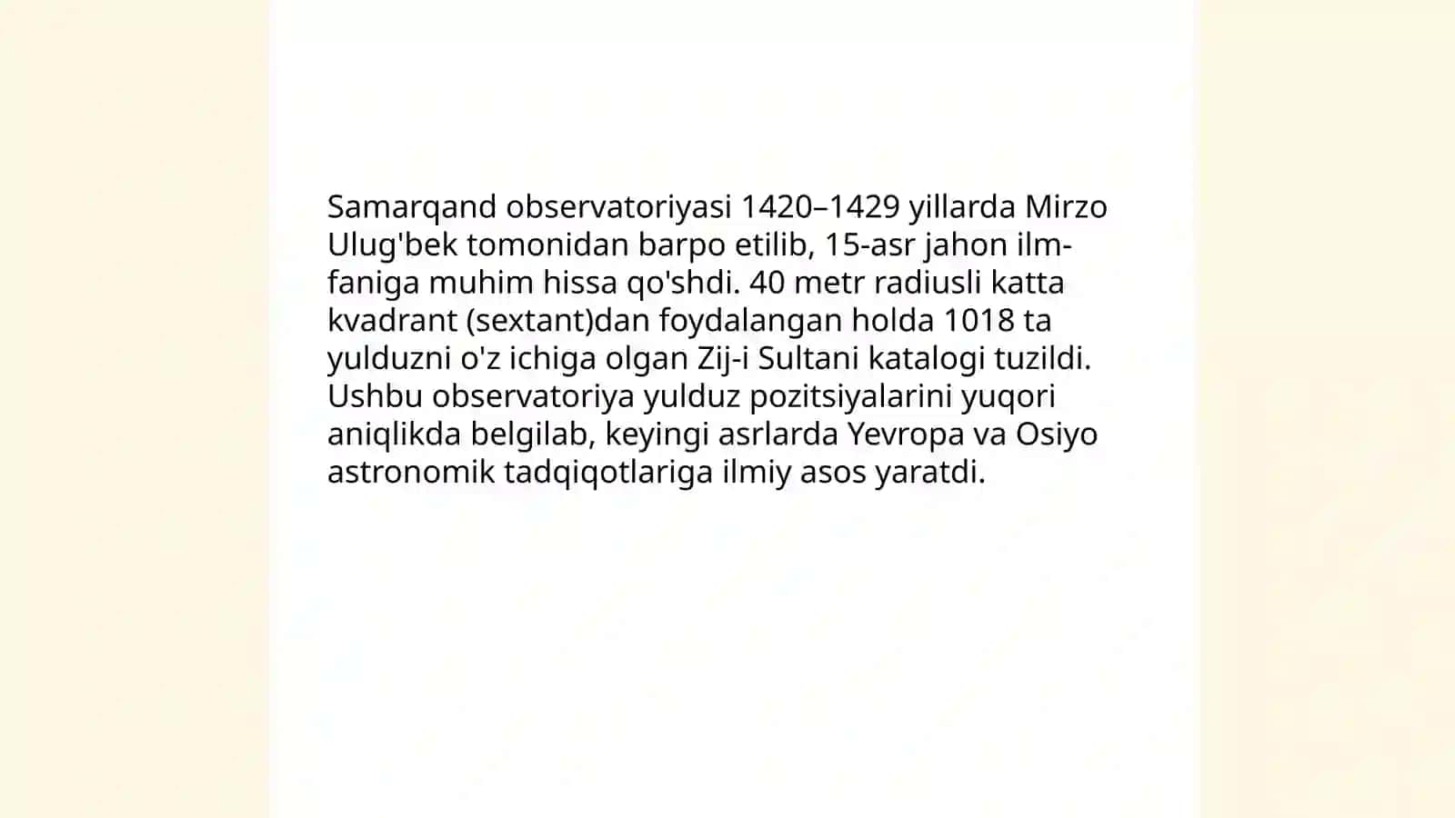 Mirzo Ulug'bekning jahon ilm-fan rivojida tutgan o'rni 4