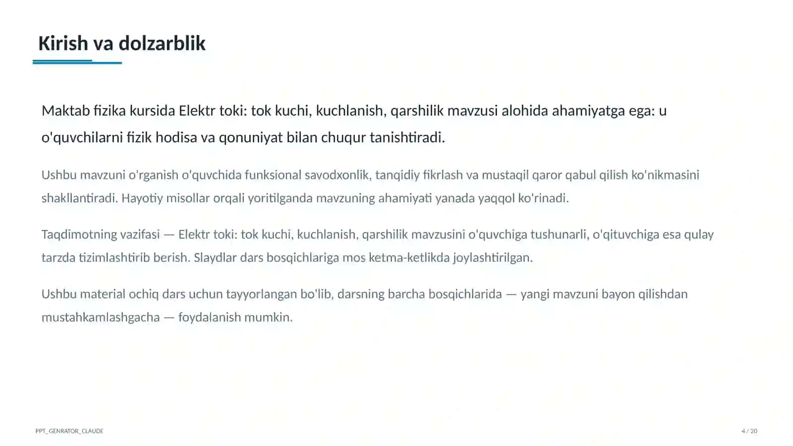 Elektr toki: tok kuchi, kuchlanish, qarshilik (8-sinf) 4
