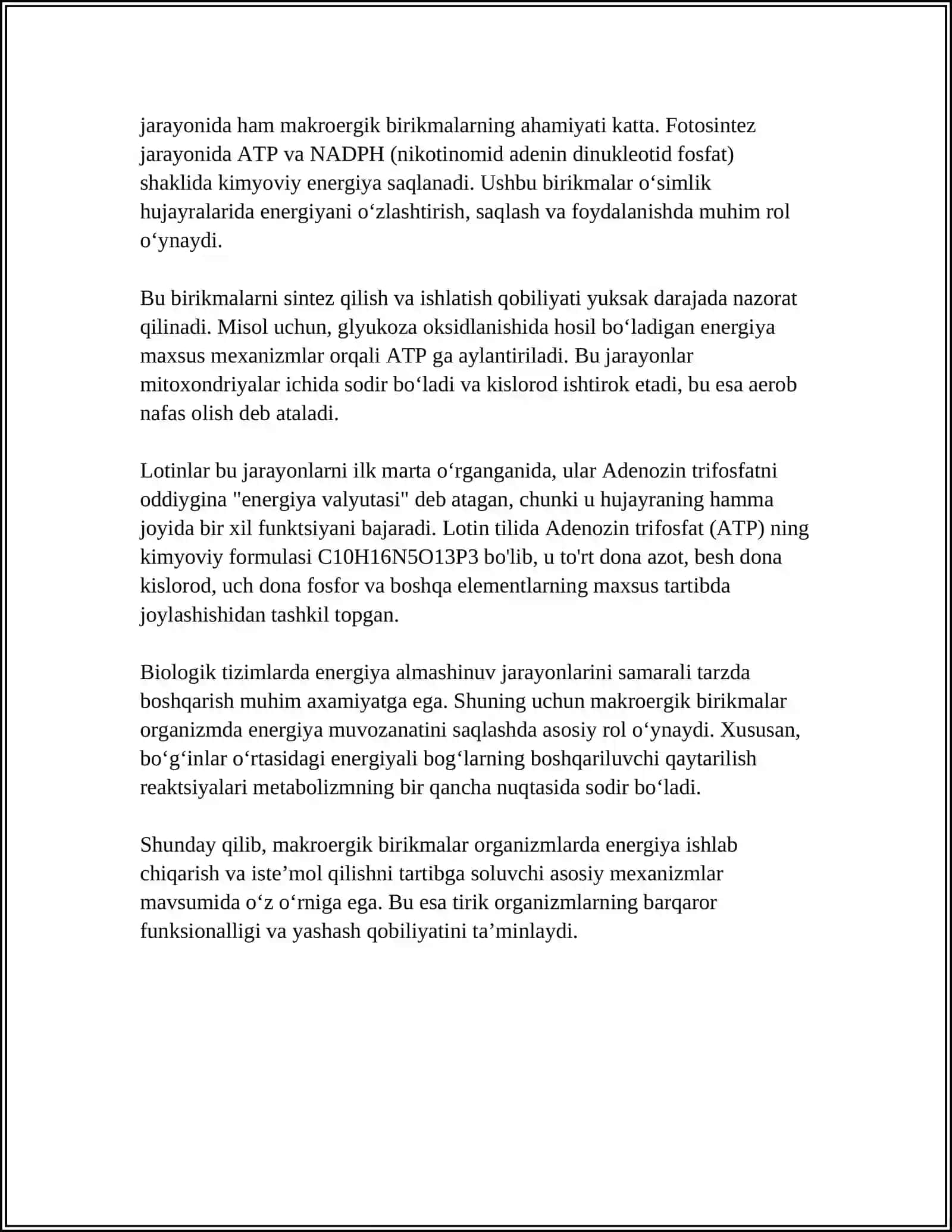 MAKROERGIK BIRIKMALAR VA ULARNING MODDALAR ALMASHINUVIDAGI OʻRNI 4
