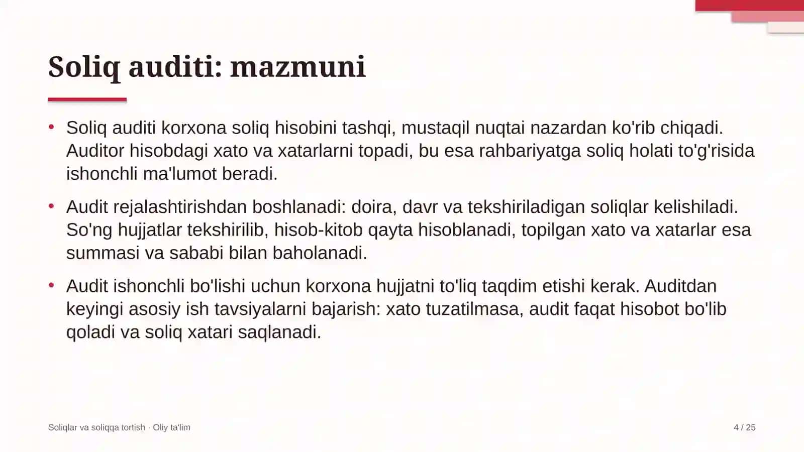 Soliqlar va soliqqa tortish · Oliy ta'lim 4