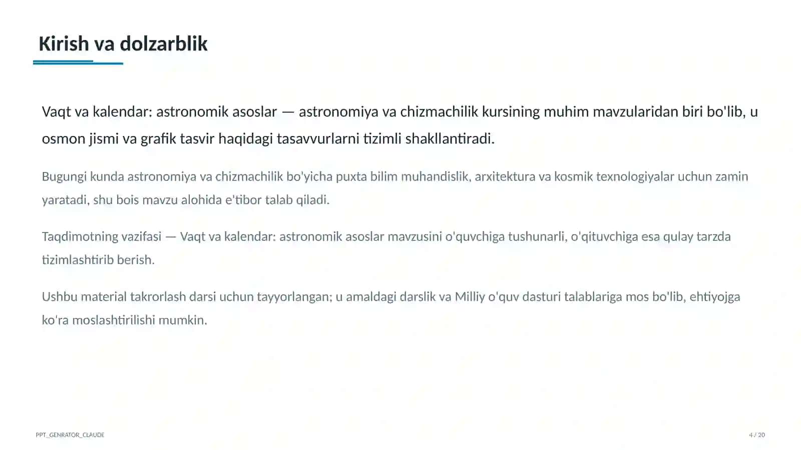 Vaqt va kalendar: astronomik asoslar (10-sinf) 4