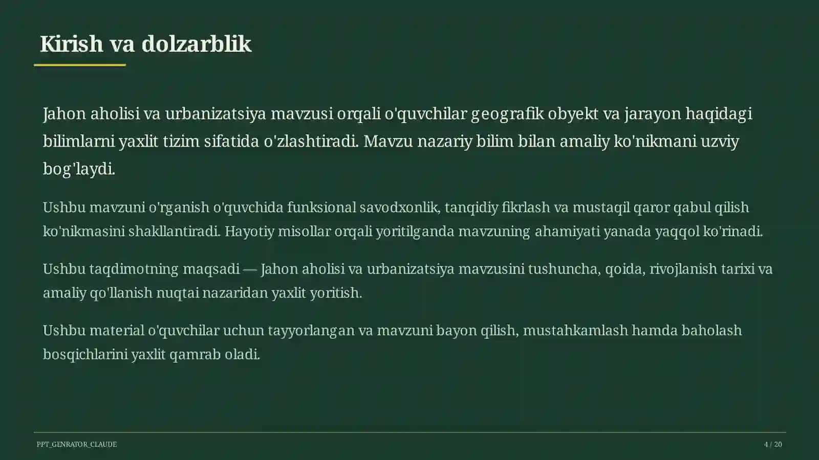 Jahon aholisi va urbanizatsiya (10-sinf) 4