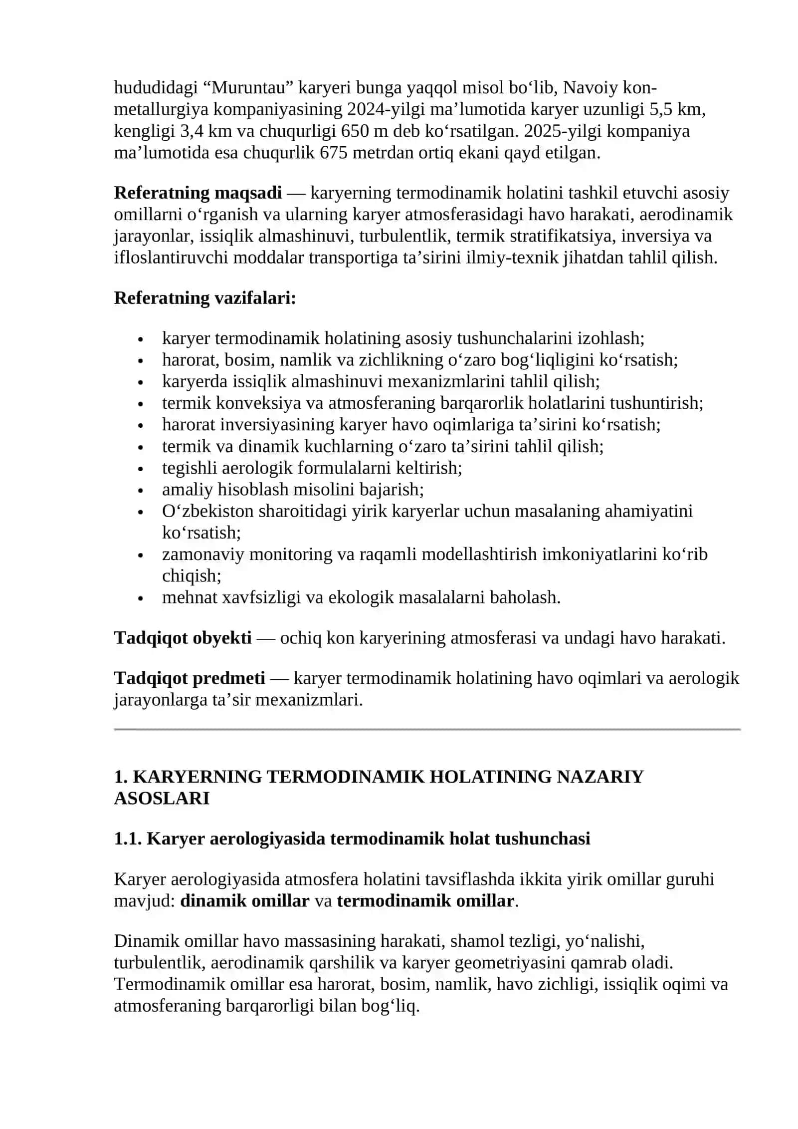 Karyerning termodinamik holati va uning havo harakatiga ko‘rsatadigan ta’siri 4