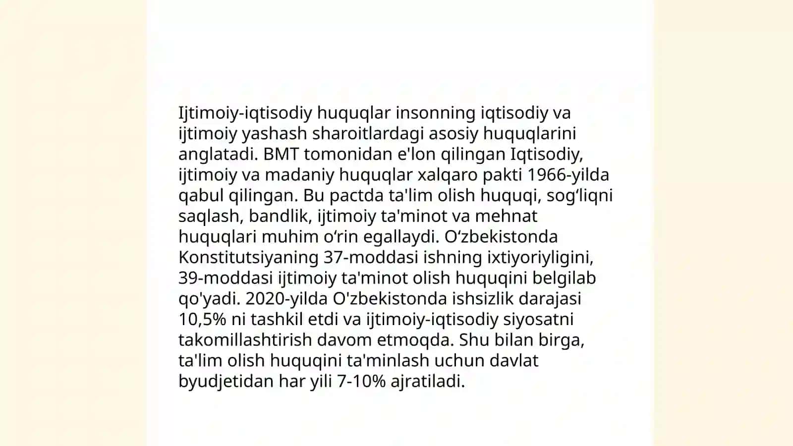 Oʻzbekiston Respublikasida inson va fuqarolarning huquqi, erkinlik va burchlarining konstitutsiyaviy tasniflanishi( klassifikatsiyasi) 4