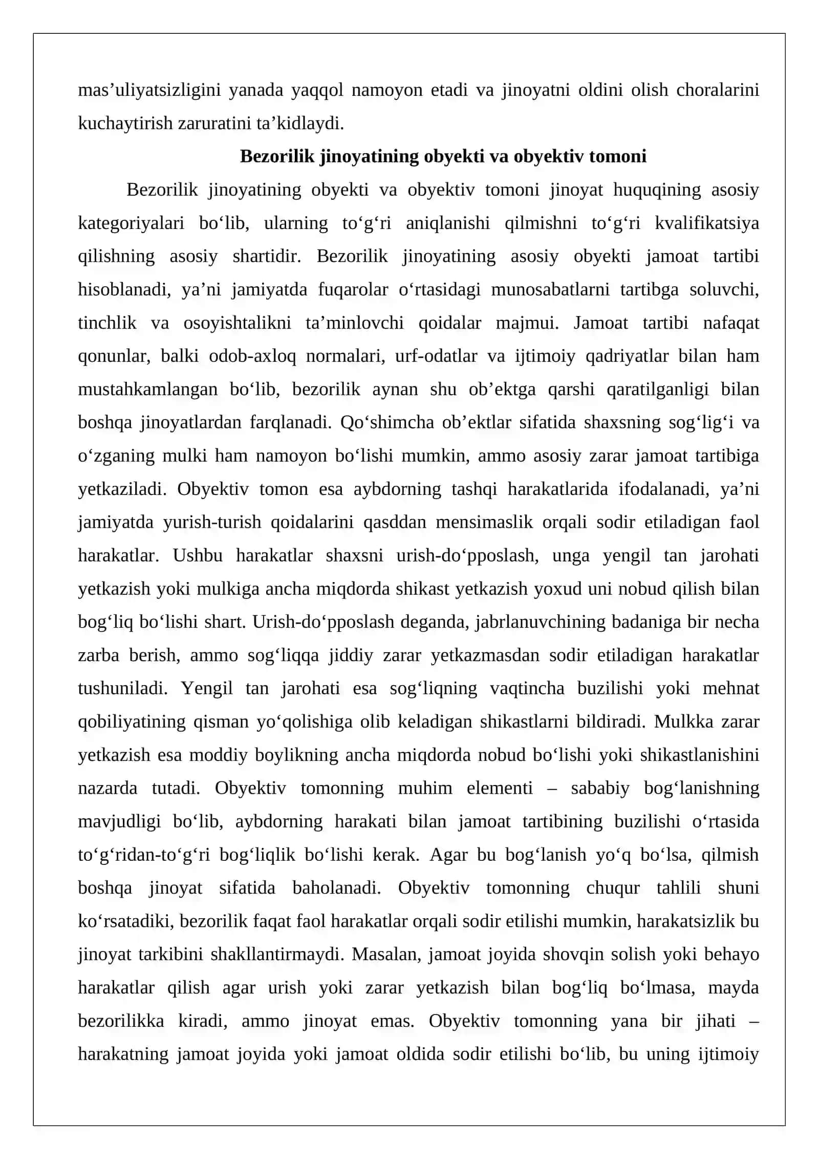 Bezorilik va jamoat tartibini buzish jinoyatlari huquqiy tahlili 4