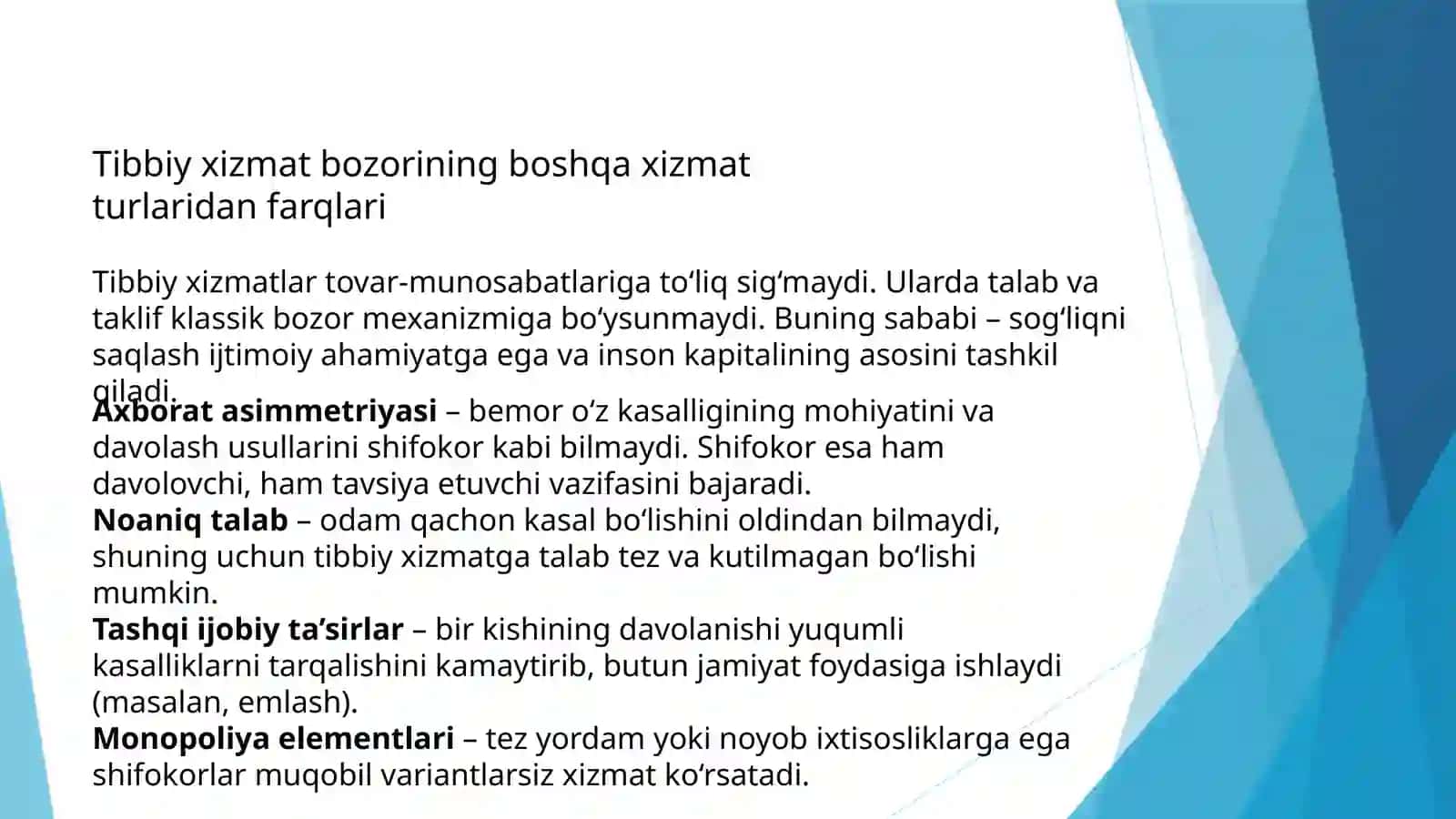 Tibbiy hizmat ko'rsatishning o'ziga hos hususiyalari 4