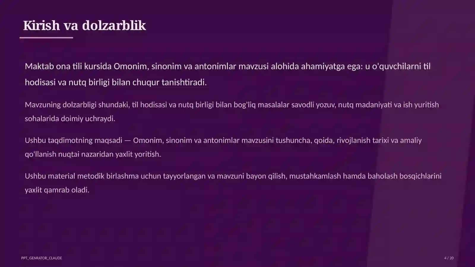 Omonim, sinonim va antonimlar (5-sinf) 4
