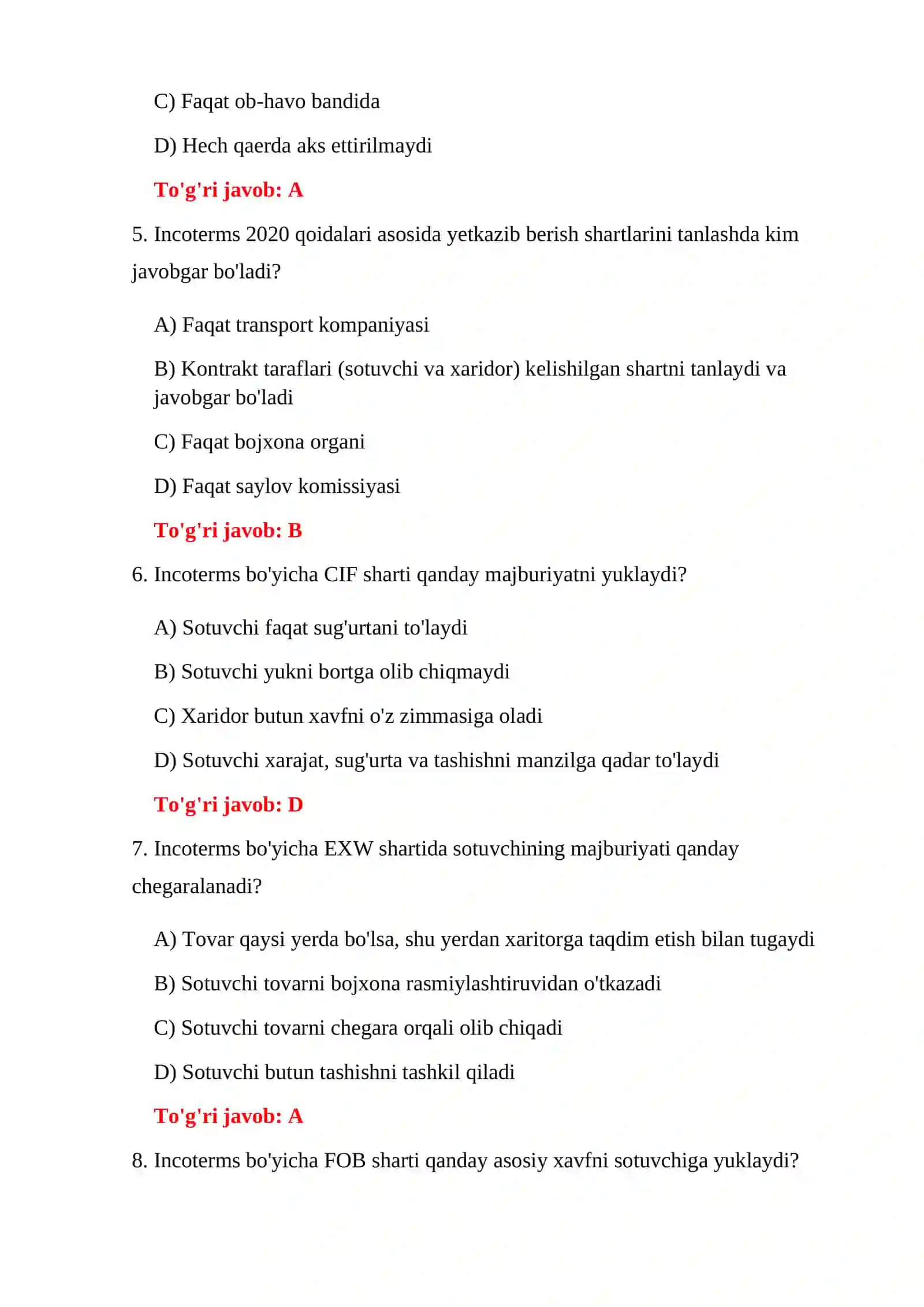 TIF VA BOJXONA QONUNCHILIGI TESTLARI 4