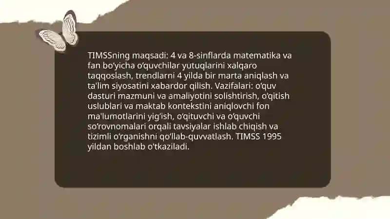 TIMSS xalqaro baholash dasturi mazmuni va mohiyati 4