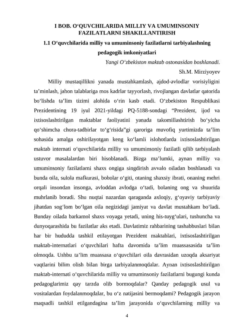 MILLIY VA UMUMINSONIY QADRIYATLAR VOSITASIDA BOSHLANG‘ICH SINF O‘QUVCHILARIDA INSONPARVARLIK HIS-TUYG‘ULARINI SHAKLLANTIRISH 4