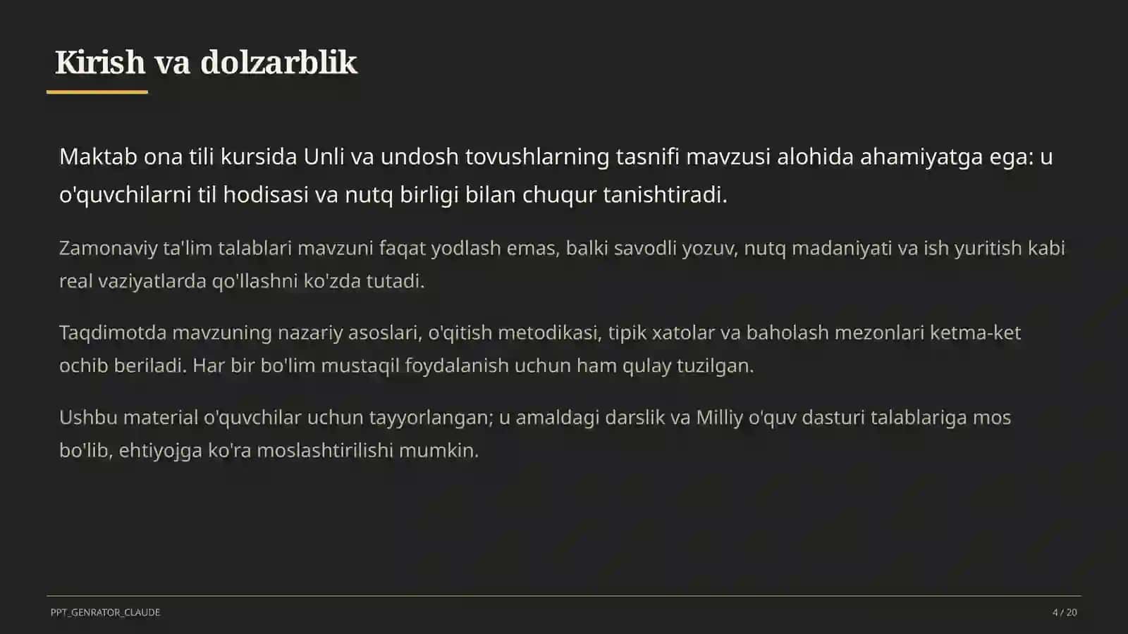 Unli va undosh tovushlarning tasnifi (5-sinf) 4
