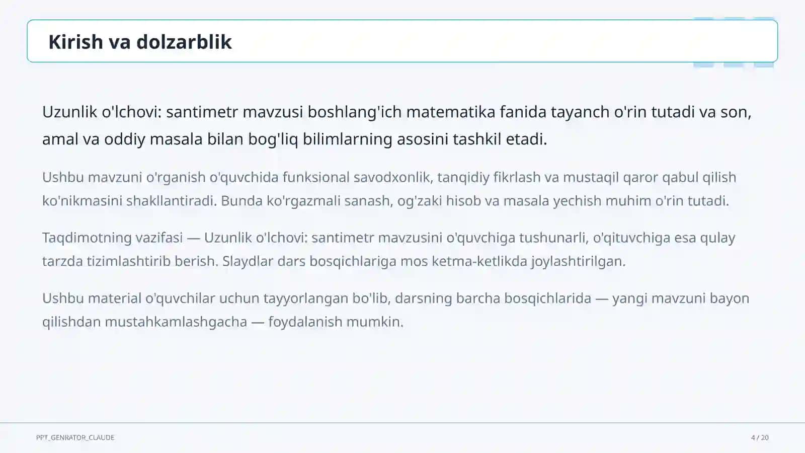 Boshlang'ich sinf: Matematika (1–4) — o'quvchilar uchun 4
