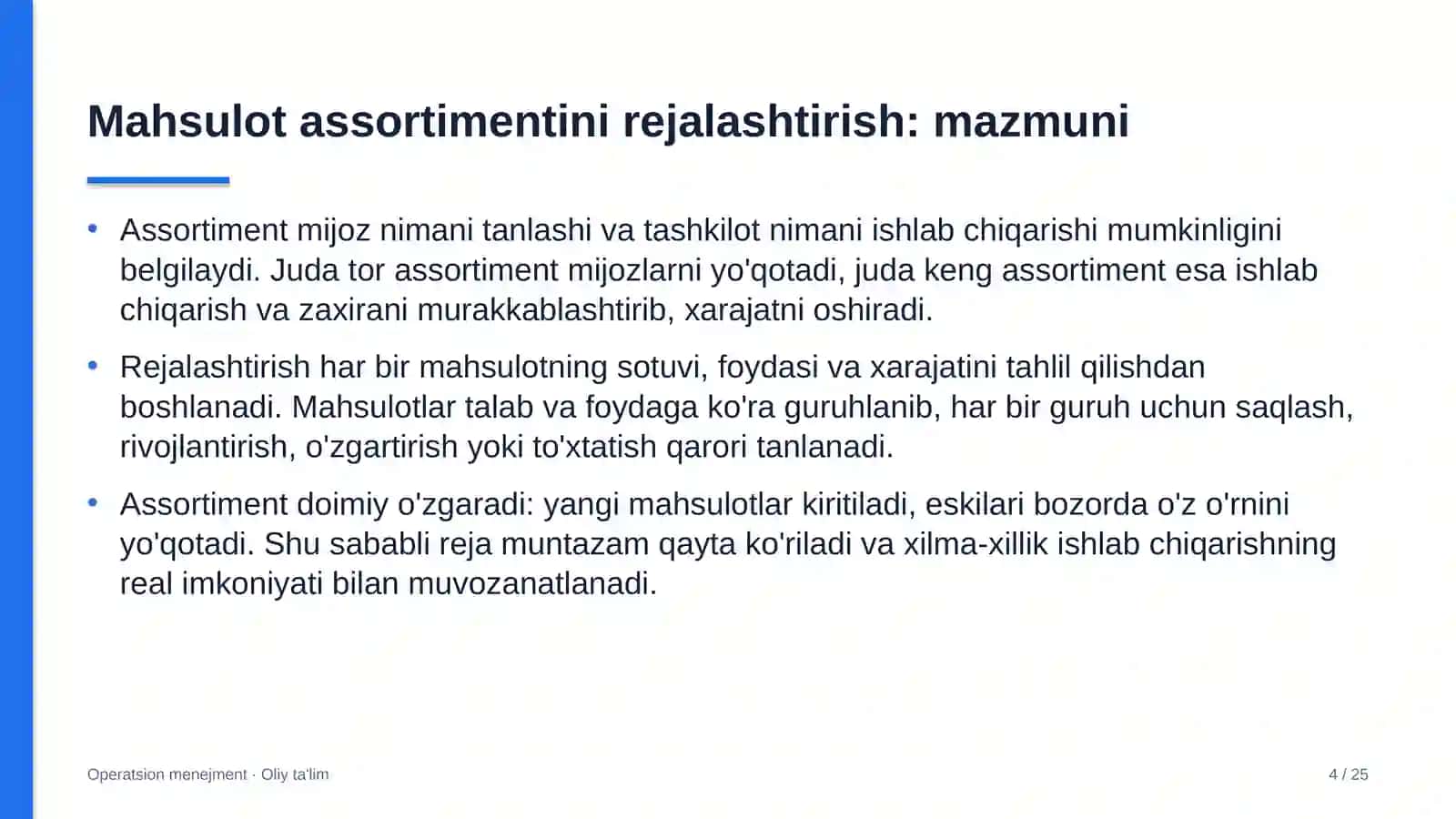 Chinni-fayans sanoatida mahsulot assortimentini rejalashtirish 4