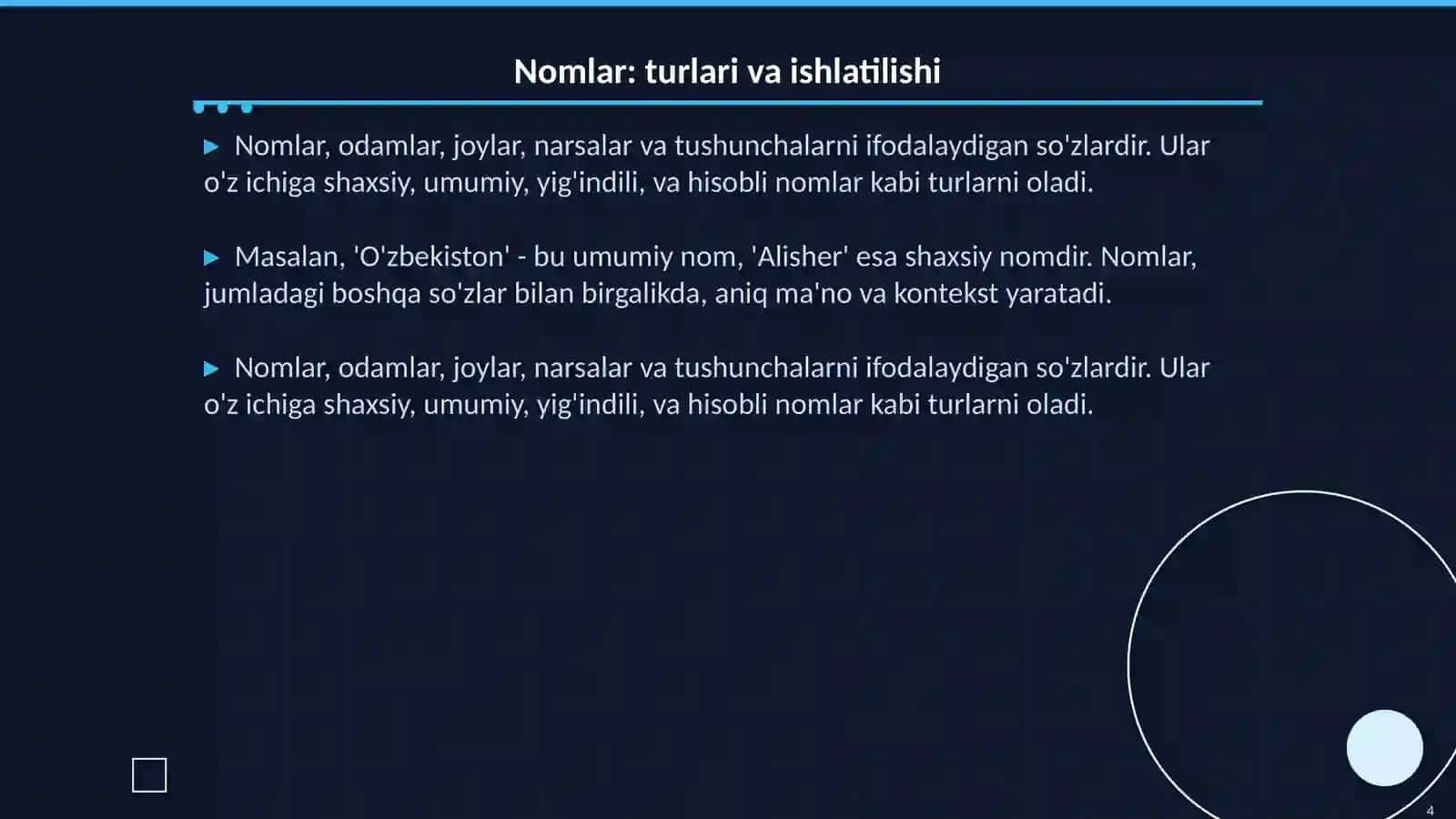 Mustaqil so'z turkumlari tartibi 4