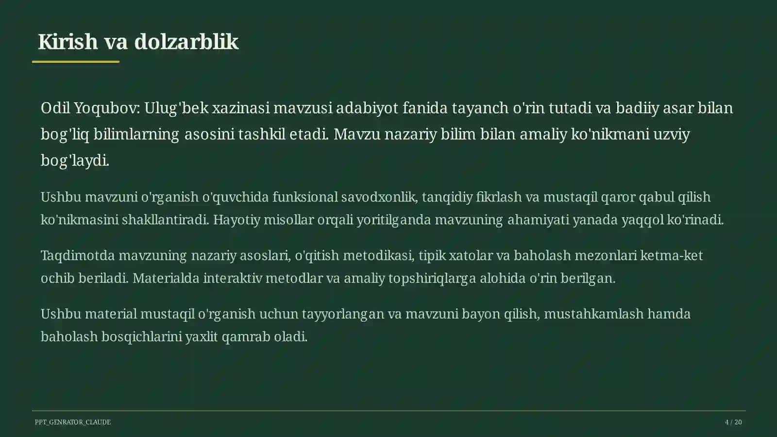 Odil Yoqubov: Ulug'bek xazinasi (8-sinf) 4