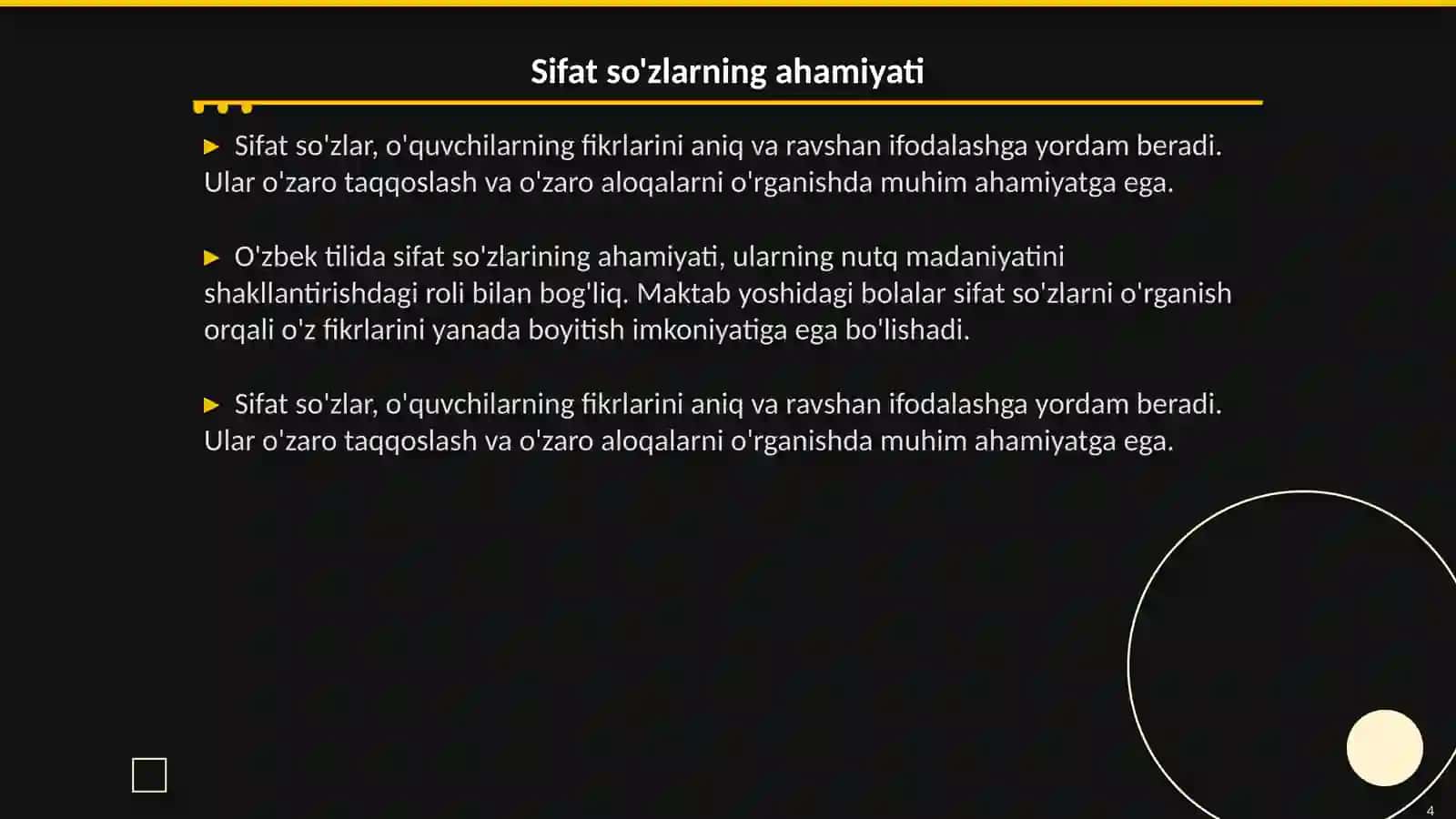 Boshlangʻich taʼlimda sifat soʻz turkumi oʻrgatish metodikasi 4