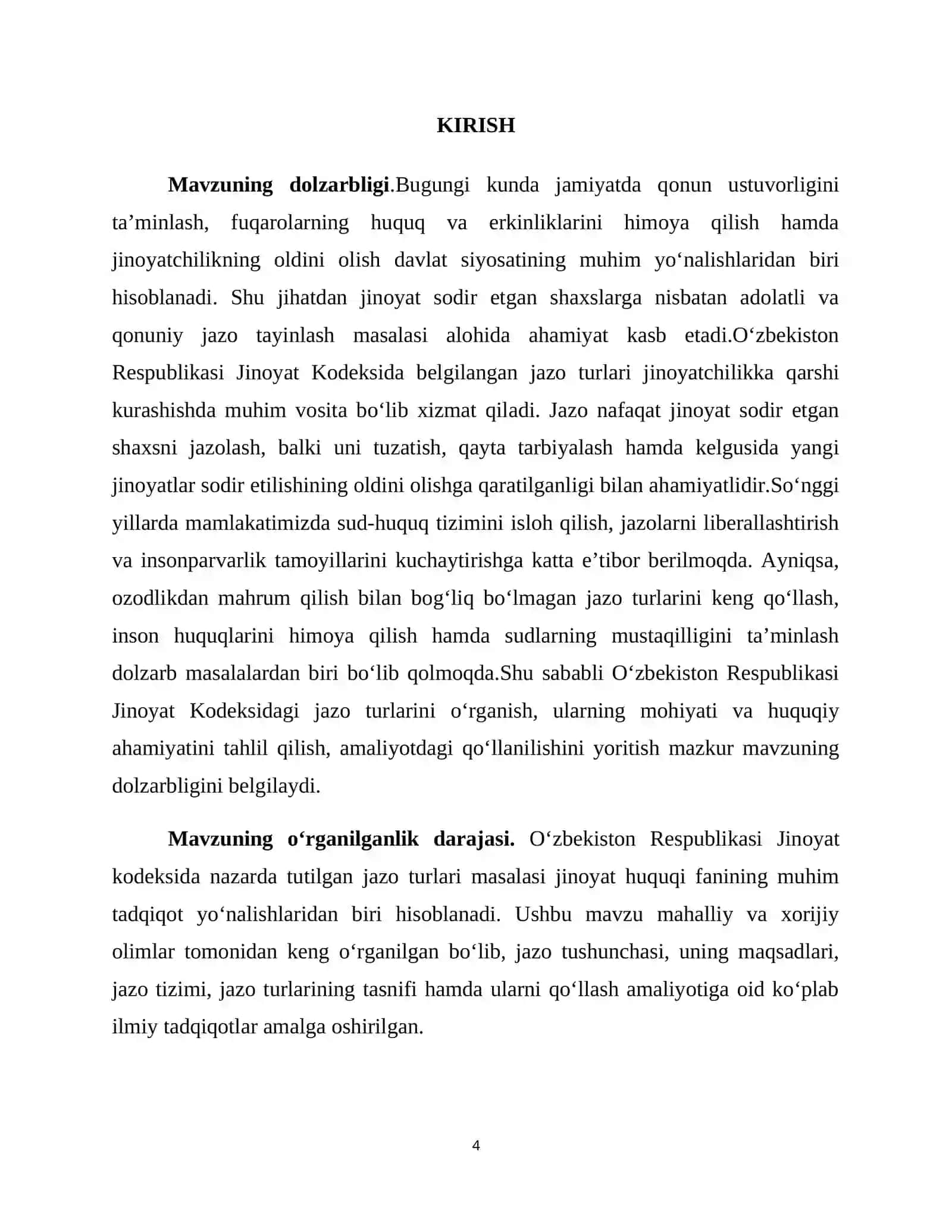 OʻZBEKISTON RESPUBLIKASI JINOYAT KODEKSI JAZO TURLARI 4