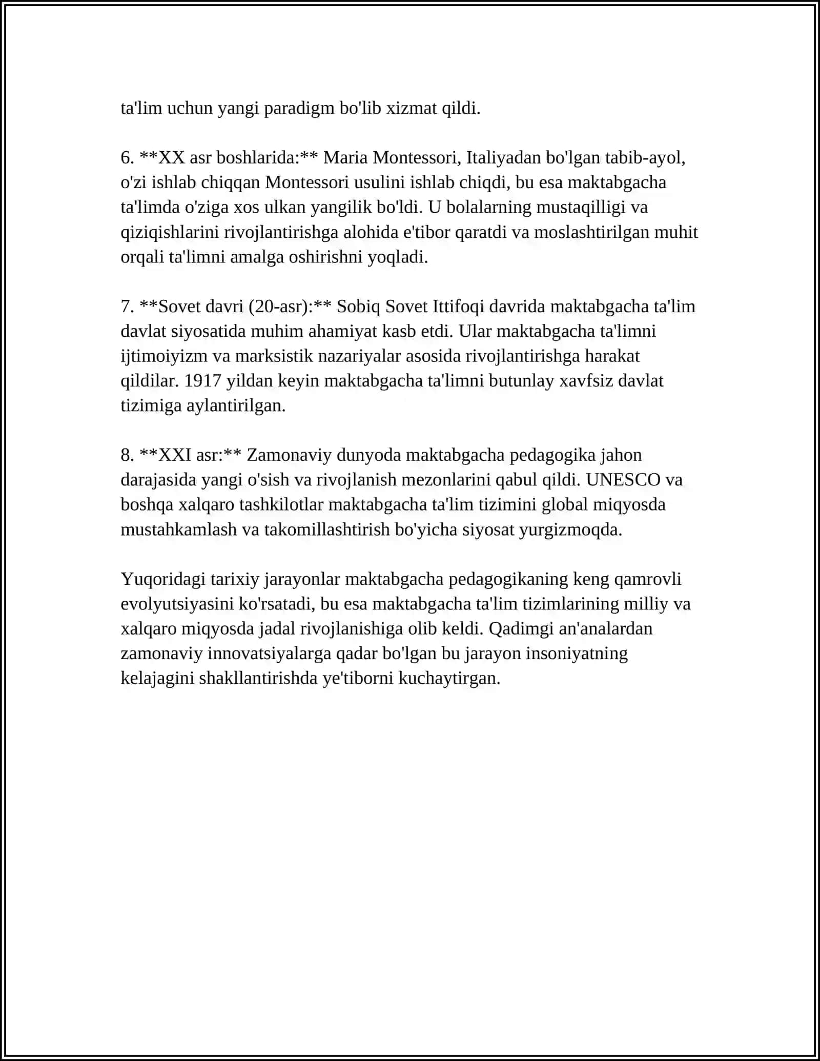 MAKTABGACHA PEDAGOGIKANING FAN SIFATIDA RIVOJLANISH BOSQICHLARI 4