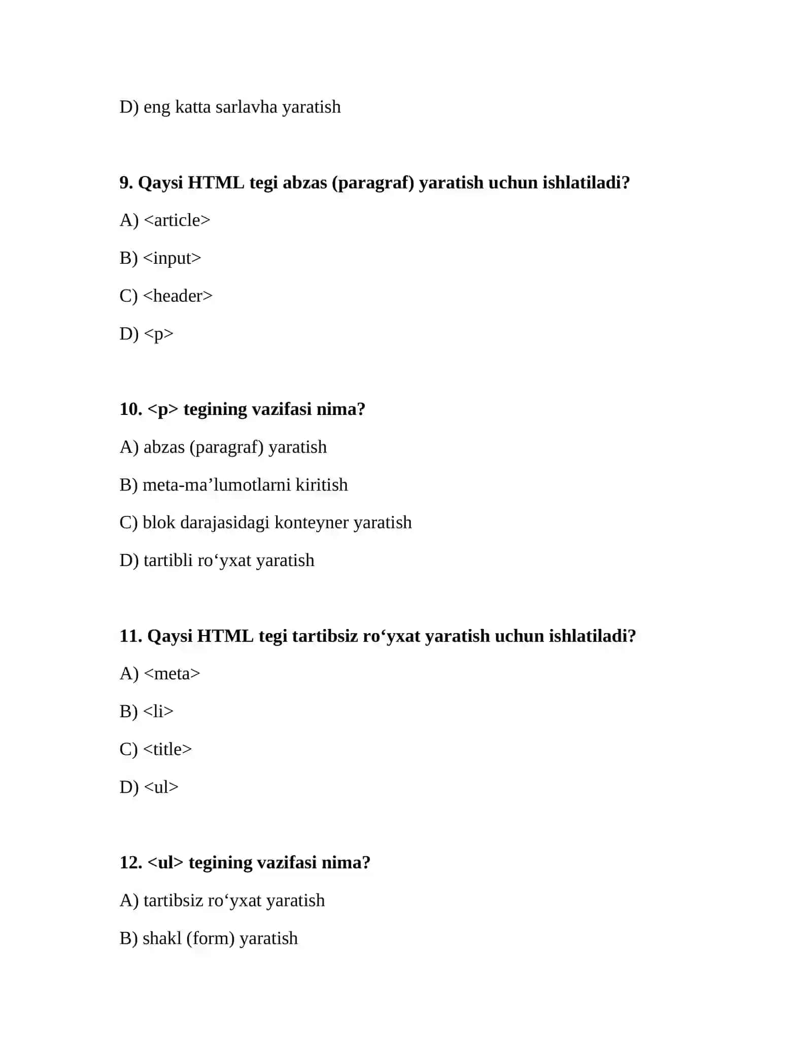 Web dasturlash fanidan mavzulashtirilgan 300 ta test savollari 4