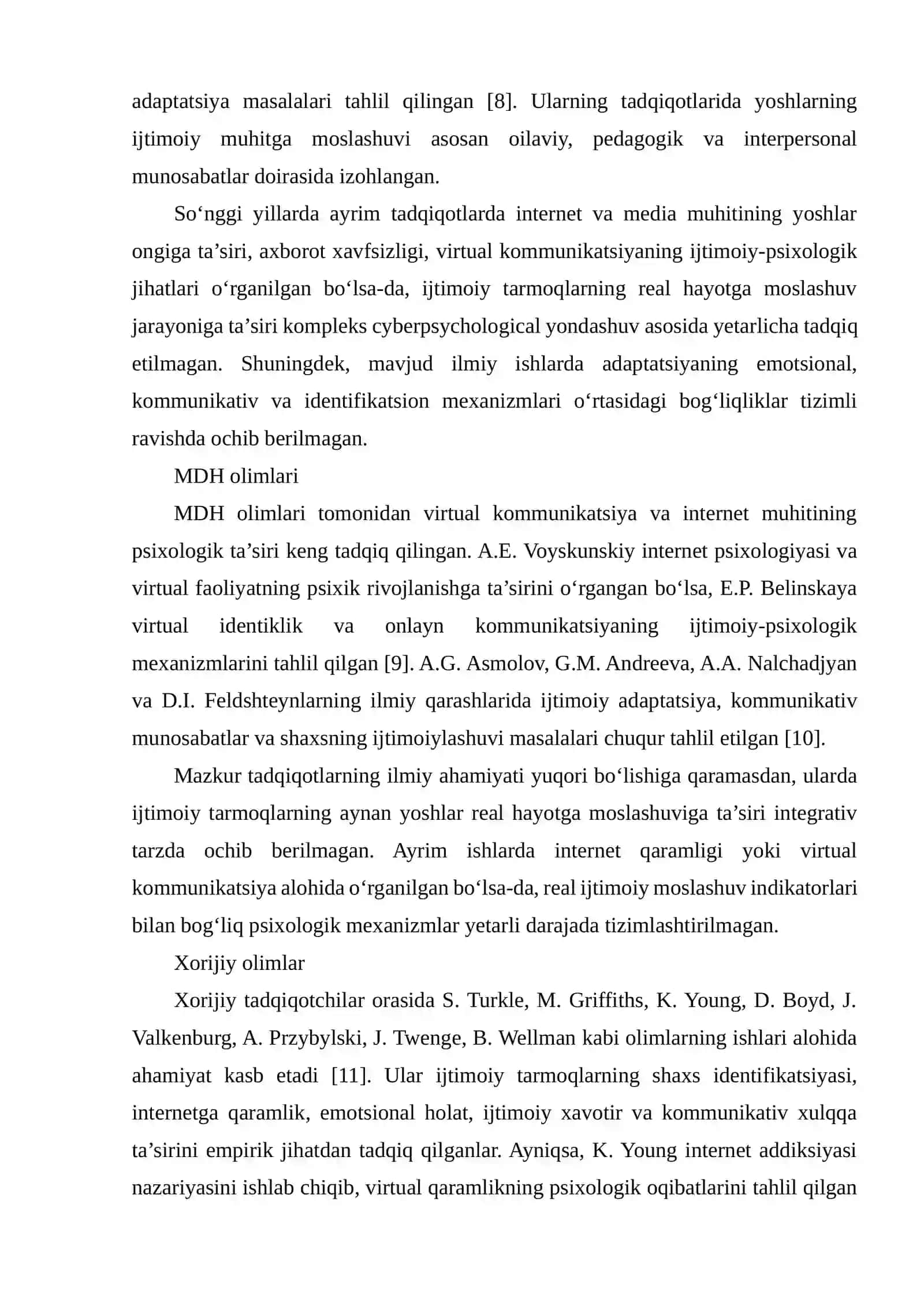 IJTIMOIY TARMOQLARNING YOSHLAR REAL HAYOTGA MOSLASHUVIGA PSIXOLOGIK TA’SIRI DISSERTATSIYA MUNDARIJASI 4