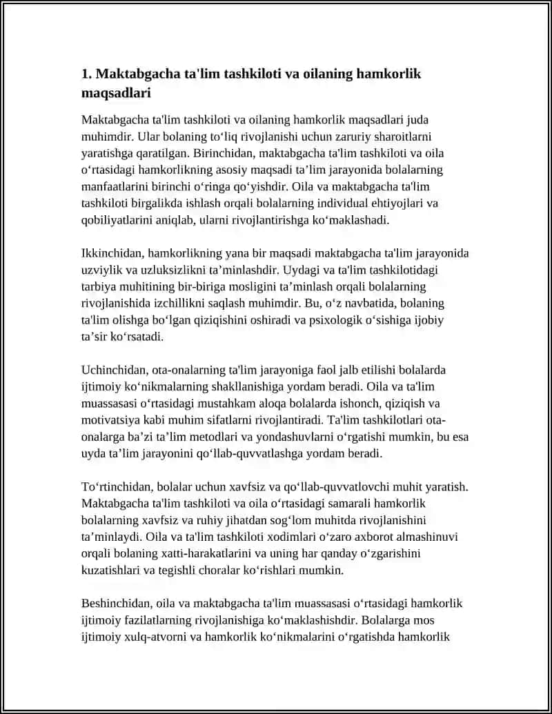 MAKTABGACHA TA’LIM TASHKILOTI VA OILA HAMKORLIGINING MAQSAD VA VAZIFALARI 4