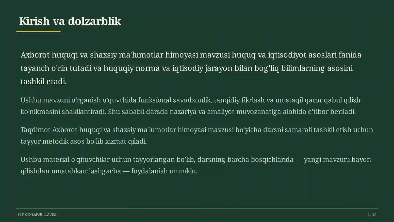 Axborot huquqi va shaxsiy ma'lumotlar himoyasi (11-sinf) 4