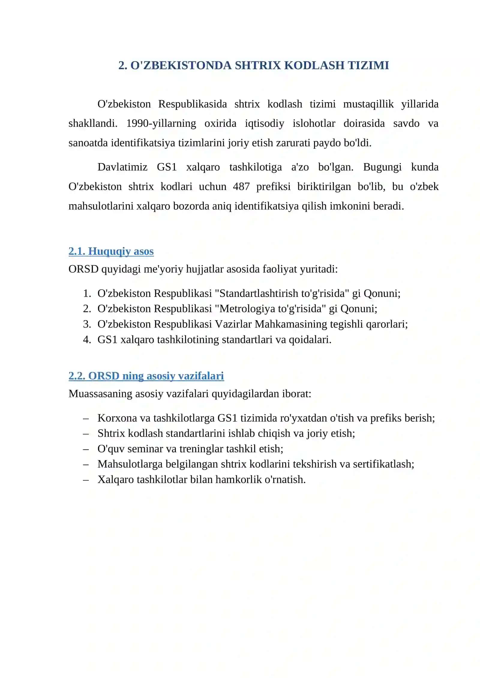 O'ZBEKISTON RESPUBLIKASI SHTRIX KODLASH DAVLAT MUASSASASI 4