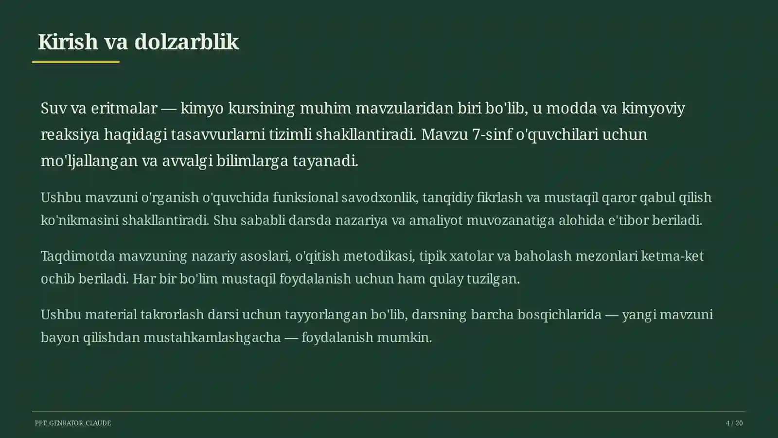 Kimyo (7–11) — takrorlash darsi uchun 4